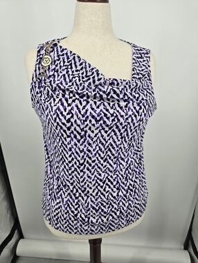 Anne Klein Purple and White Drape Tank Top Large (7741)